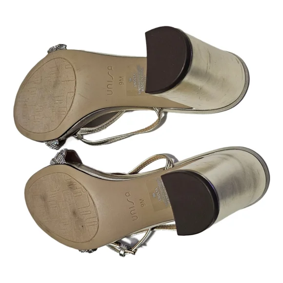 Rhinestone gold braided strappy block heel party shoes size 9 - Picture 10 of 15